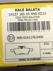 Focus Cmax VolvoS40 06-17 ARASI Arka Fren Balata Takımı Diskli Kale 2413716505