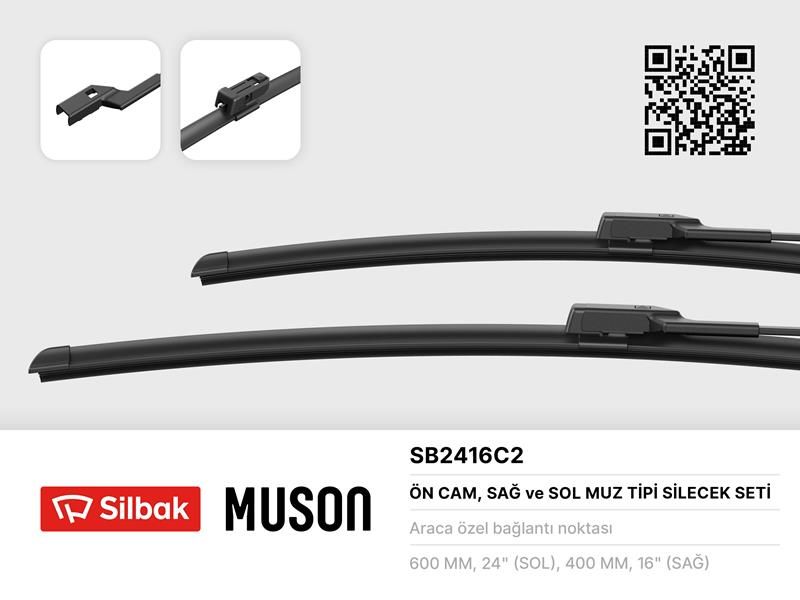 ÖN CAM SİLECEK SÜPÜRGESİ TAKIMI 600/400MM MUZ TİPİ PASSAT B7 POLO 6R SİLBAK SB2416C2