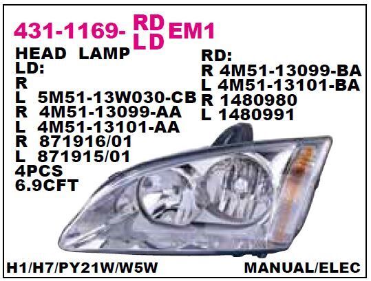 FOCUS MK2 SAĞ ÖN FAR BEYAZ ZEMİN 05-07 ARASI  DEPO 4311169RLDEM1 4M5113099AD