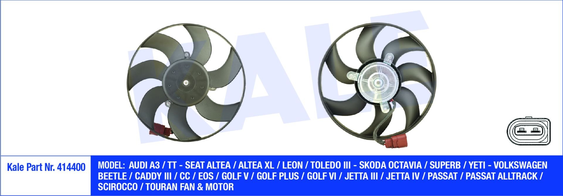 FAN MOTORU GOLF5 / GOLF6 / JETTA / A3 / CADDY / LEON 04-12 1.4-1.6-1.9 TDI SAĞ 160W 296mm KALE 414400 1K0959455ES