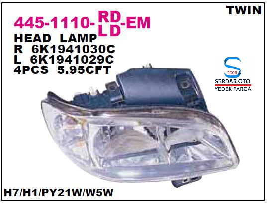 SEAT CORDOBA İBİZA ÖN FAR SAĞ ELEKTİRİKLİ ÇİFTLİ FAR 99-02 ARASI 6K1941030C DEPO 4451110RLDEM