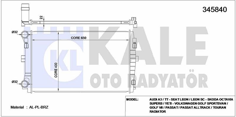 MOTOR SU RADYATÖRÜ GOLF7-PASSAT-A3-LEON CJZB-CYVA-CJZA-CYVB-CPVA-CPTA-CHPA-CLHA-CLHB-CRKA-CRKB 1.0 TSİ 1,2 TSİ-1,4 TSİ-1,6 TDİ KALE 345840 5Q0121251GF GQ 5Q0121251EJ