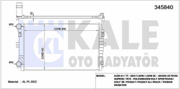 MOTOR SU RADYATÖRÜ GOLF7-PASSAT-A3-LEON CJZB-CYVA-CJZA-CYVB-CPVA-CPTA-CHPA-CLHA-CLHB-CRKA-CRKB 1.0 TSİ 1,2 TSİ-1,4 TSİ-1,6 TDİ KALE 345840 5Q0121251GF GQ 5Q0121251EJ