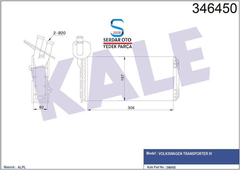 VOLKSWAGEN T4 KALORİFER RADYATÖRÜ KLİMASIZ 701819031A KALE 346450 3-k-or