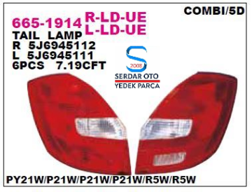 SKODA FABİA ARKA STOP LAMBASI SOL 07-14 ARASI DEPO 6651914LLDUE 5J6945111 5J6945095 D1-D5 (Kargosu Ücretsiz)