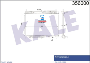 FORD FİESTA SU RADYATÖRÜ [BRAZING] [OTOMATİK VİTES] 1.4 ZETEC 08-12 ARASI KALE 356000 8V518005FD (Kargosu Ücretsiz)