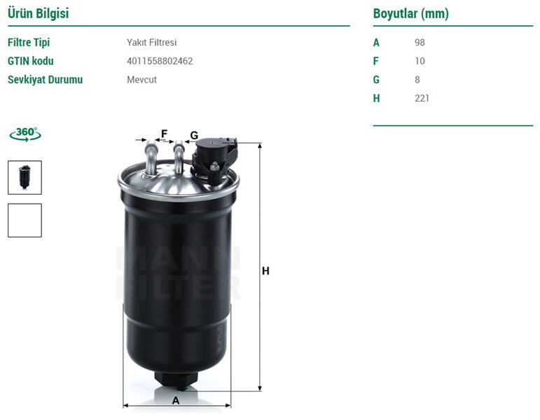 MAZOT YAKIT FİLTRESİ CONNECT AMAROK 3.0 TDİ ECOBLUE MANN WK 11027 2HJ201511C KV619155AG