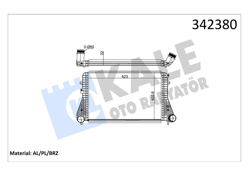 Volkswagen İntercooler Turbo Radyatörü GOLF6-JETTA-CADDY-Audi A3 CAYB-CAYC-CAYE-CBAB-CFFB 1,6 TDİ-2,0 TDi KALE 342380 1K0145803AF CA D1-K