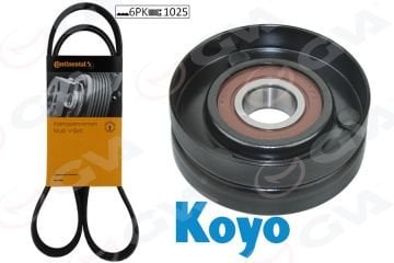 VW V KAYIŞI + BİLYASI SET GERGİ KİTİ (KÜTÜKSÜZ) 59A7515 GOLF7-A3-LEON CADDY TİGUAN PASSAT 1.6-2.0TDİ (CLHA CRKB CLHB CRKA DGD DCX DFSD Conti + Koyo Bilya Japan 6pk1025 04L903315A-04L260849C-04L903315F 2000-113