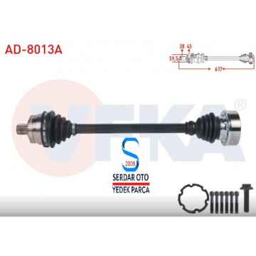 Audi KOMPLE AKS SAğ öN ABSLİ 45 DİS UZUNLUK 641mm  A4 (8E2,B6) 1.6 2000-2004/ A4 (8EC,B7) 1.6 2004-2008 Arası Veka AD-8014A 8E0407452BX CX AE D1-G9
