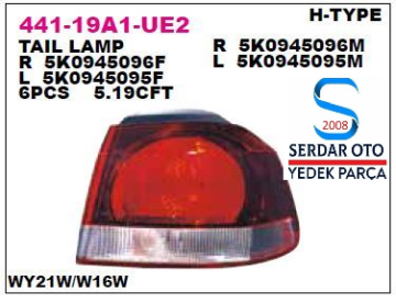 Volkswagen Golf6 Arka Stop Lambası Sol DEPO 44119A1LUE2 5K0945095N D1-E2