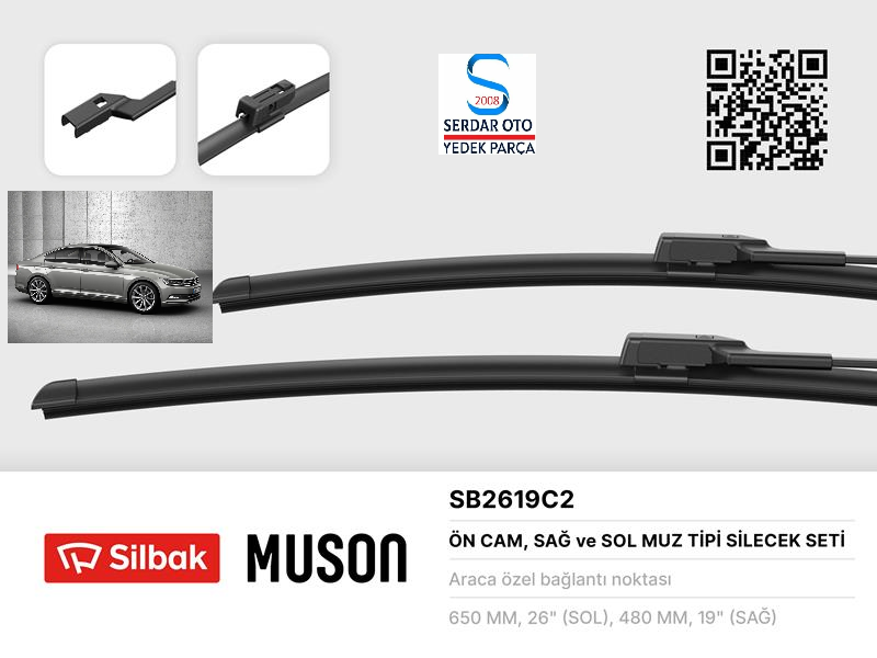 Volkswagen SİLECEK SÜPÜRGESİ ÖN TAKIM 119273 ( 650 / 475 MM ) MUZ TİPİ PASSAT-ARTEON-TROC Tesla 15-Sonrası SİLBAK SB2619C2 3G1998002 2GA998002