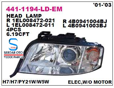 Audi FAR SAĞ 01-03 Arası (A6 - 4B0941004BJ) DEPO 4411194RLDEM