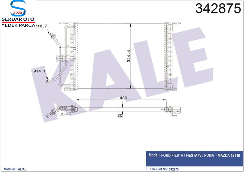 Ford Fiesta Klima Radyatörü 1996-2001 ARASI kale 342875 (