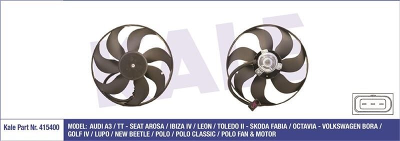 FAN MOTORU SOL (345 mm) GOLF4-BORA-A3-TOLEDO 97-04 AKL-BFQ-AGU-AGN-BCB-AGR 1,6-1,8-1,9 TDİ kale 415400 1J0959455F 6X0959455F 3-K