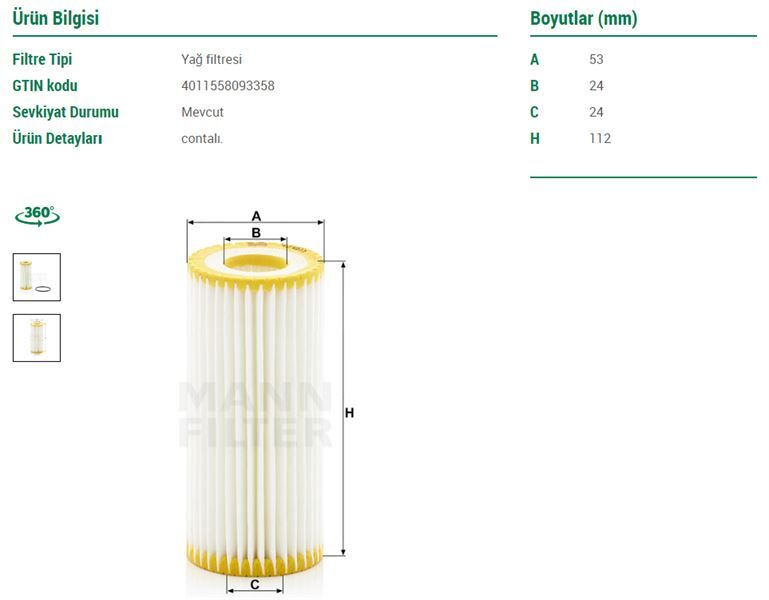 Volkswagen Yağ filtresi AUDİ A3-A4-A5 11- CJEB-CVKB 1,8 TFSİ-2,0 TFSİ MANN HU6013Z 06L115562 06K115562 AR-32