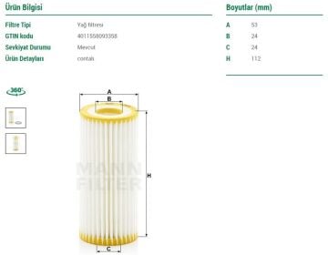 Yağ filtresi AUDİ A3-A4-A5 11- CJEB-CVKB 1,8 TFSİ-2,0 TFSİ MANN HU6013Z 06L115562 06K115562 AR-32