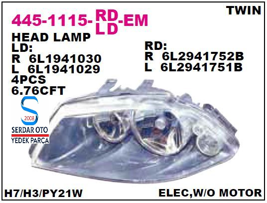 Seat İbiza Ön Far Cordoba İbiza Çift Mercek 02-10 Arası DEPO 445-1115L-LD-EM 6L1941029 6L1941751M D1-E1