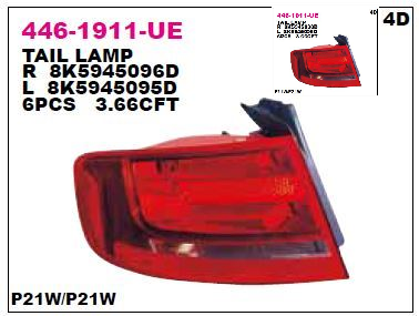 AUDİ A4 ARKA STOP LAMBASI DIŞ SOL LEDSİZ A4 08-11 DEPO 4461911LUE 8K5945095D D1-G8