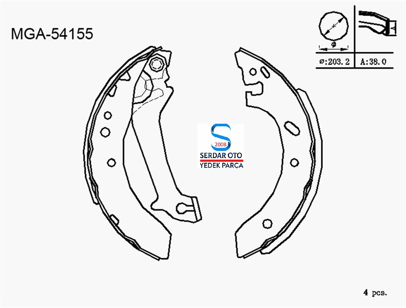 Ford Escort Arka Fren Balata Takımı Geniş Tip Absiz Levyeli Mga 54155 91AB2200LA