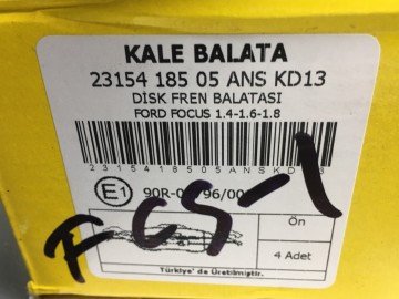 Ford Focus1 Ön Fren Balata Takım Kale tamt2k021fcs 98-05 Arası 2315418505 (Kargosu Ücretsiz)