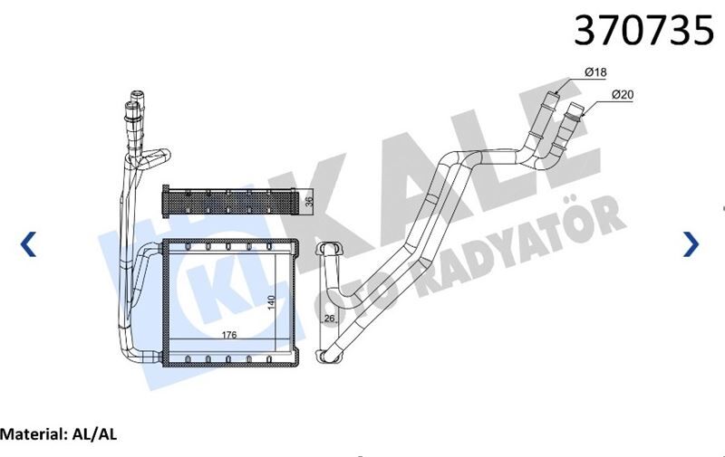 Ford COURİER KALORİFER RADYATÖRÜ BORULU 14-23 ARASI KALE 370735 AV1118539CA