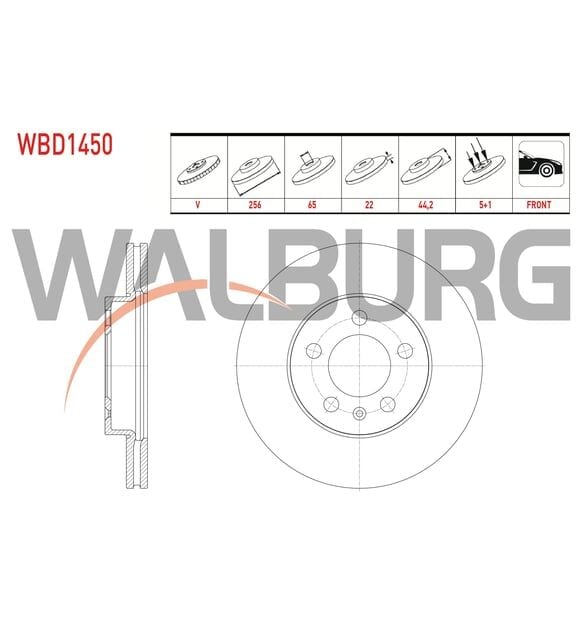 ÖN FREN DİSK TAKIMI HAVALI 5 BJN 256X22X65X44,2 VOLKSWAGEN POLO (AW1) 1.0 TSİ - 1.6 TDI 2018- / SEAT İBİZA (KJ1) 1.0 TSI 2017- WALBURG WBD1450 2Q0615301G
