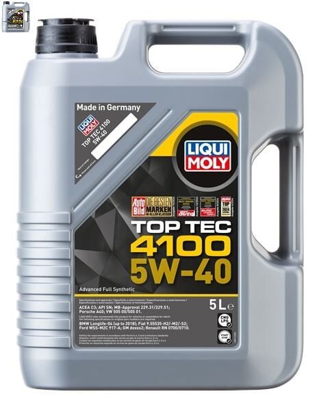 LIQUI MOLY MOTOR YAĞI 5W40 5LT TOP TEC 4100 ACEA C3 API SN MB APPROVAL BMW FİAT FORD PORSCHE LM9511