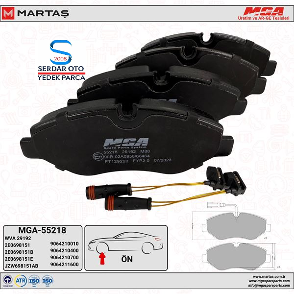 Volkswagen Crafter Sprinter Ön Fren Balata Takımı 2X Kablolu 06-16 Arası MGA 55218 2E0698151B