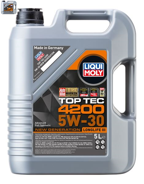 LIQUI MOLY MOTOR YAĞI 4200 5W30 TOP TEC 5LT NEW GENARETİON ACEA C3 API SP BMW OPEL FORD PORCHSE