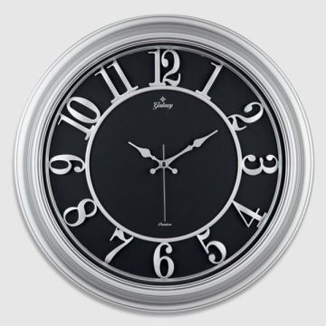 DUVAR SAATİ GRİ ÇERÇEVE İÇİ SİYAH 46CM KABARTMA RAKAMLI SELEFON KORUMALI AMERİKAN BRİSTOL KADRAN METAL AKREP/YELKOVAN/SANİYE AKAR SANİYELİ MEKANİZMA AKRİLİK BOYA ABS HAMMADDE MİNERAL CAM