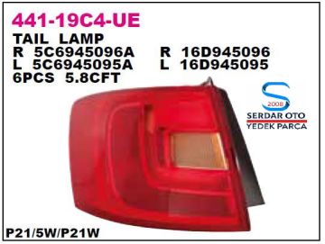 Volkswagen Jetta Arka Stop Lambası Dış Sol 11-14 Arası DEPO 44119C4LUE 5C6945095A D1-D4