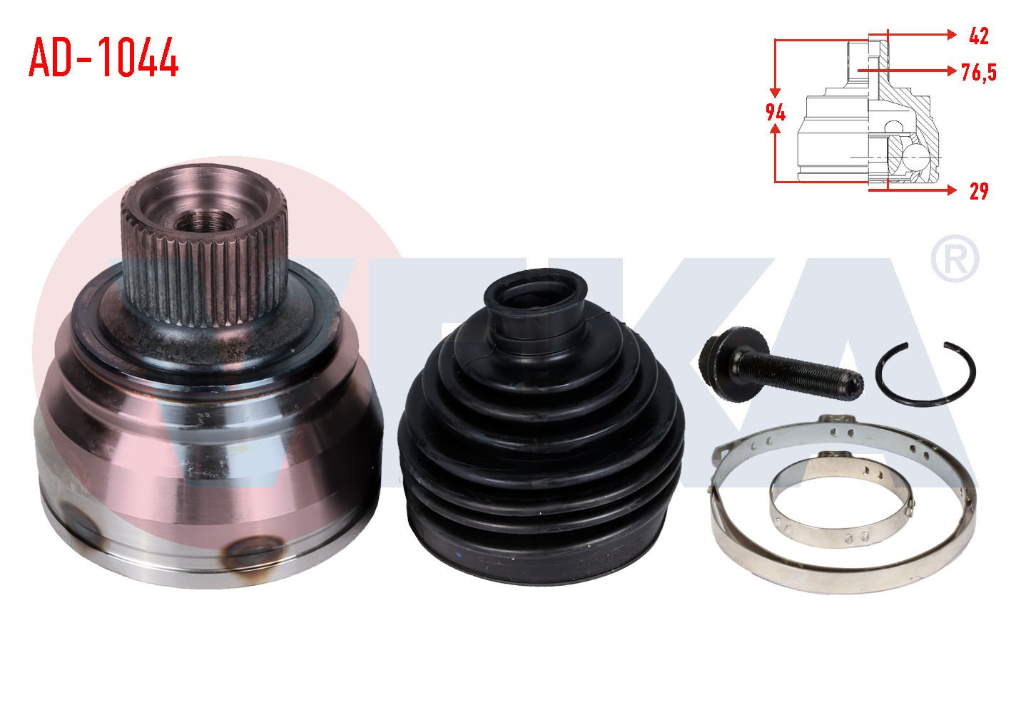 Audi Aks Kafası Dış Körüklü A4 A5 A6 (8K2,B8) 2.0 TDi 42X29X76,50 94mm Uzun Frezeli  veka 8K0498099A E