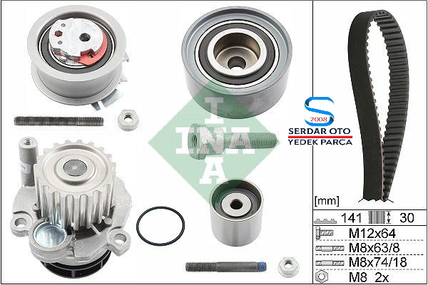Volkswagen TRİGER SETİ+DEVİRDAİM 141 DİS PASSAT-GOLF5-JETTA-A3 BKP-BKD-BMN-BMR-BUZ-BRE 2,0 TDİ 07-11 İNA 530046330 03G198119A 03G198119C