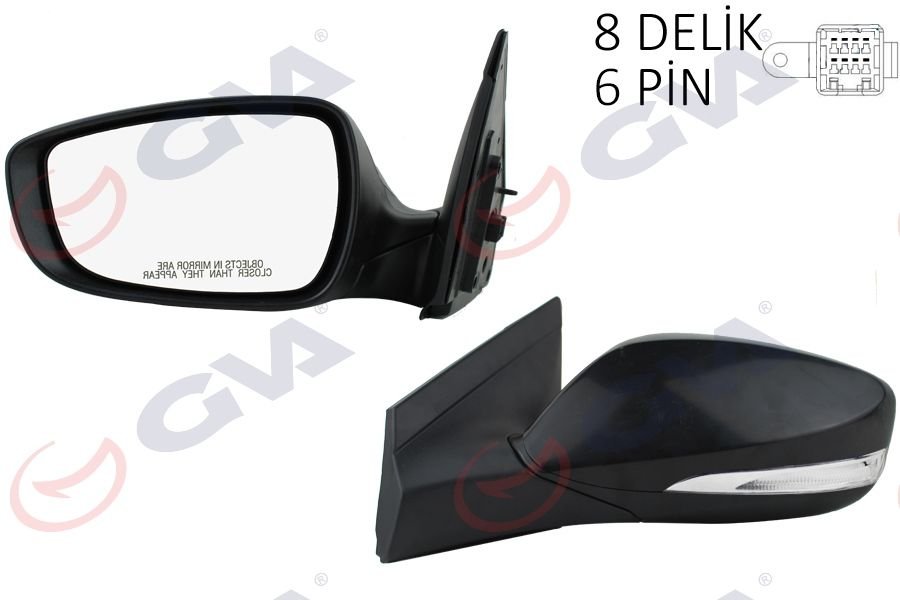 DIŞ DİKİZ AYNASI SOL BLUE 12 ELEKTRİKLİ ISITMALI SİNYALLİ SİYAH KAPAK DÜZ CAM 6 FİŞ VM-6451NEHL