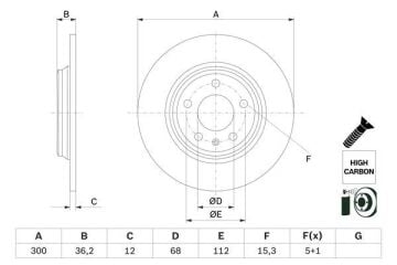 AUDİ ARKA FREN DİSKİ TAKIM 16-A4  A4  A5 A6 BOSCH 0986479E33 8W0615601C