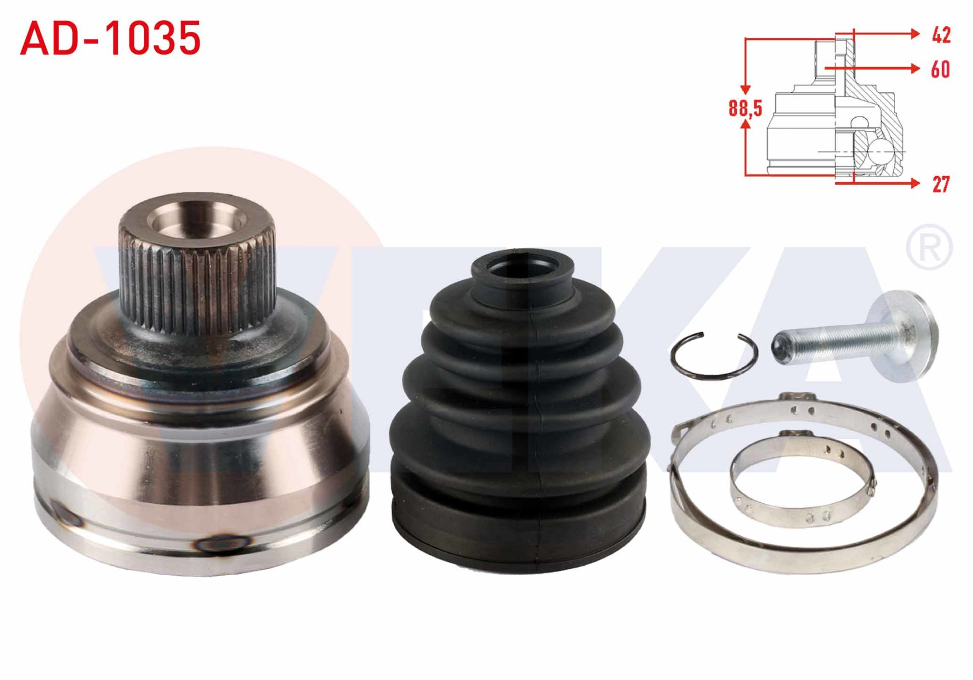 AUDİ AKS KAFASI ÖN DIS A4 A5 (8K2,B8) 1.8 TFSİ 42X27X60 88,5mm kısa Frezeli VEKA AD1035 8K0498099DX