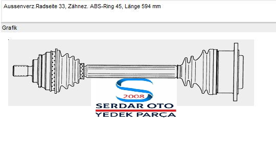 Volkswagen Ön Aks Sağ Otomatik Vites Passat 97-05 ) ( Audi A4 95-01 ) MGA 73616 8D0407272BE D1-G10