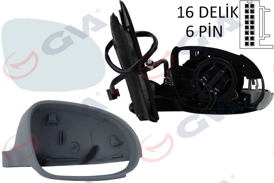 DIŞ DİKİZ AYNASI SAĞ GOLF5 ELEKTRİKLİ ISITMALI SİNYALLİ ASTARLI KONVEKS 6 FİŞ VM-197EHPR 3-K