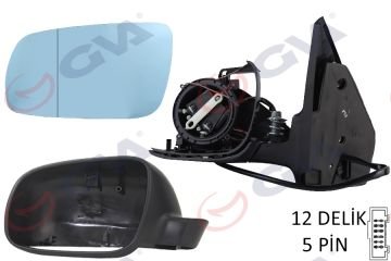 DIŞ DİKİZ AYNASI SOL GOLF4-BORA 98-Sonrası  ELEKTRİKLİ ISITMALI SİYAH ASTARLI MAVİ CAM BÜYÜK TİP 5 FİŞ VM-188AL 1J1857507D01C