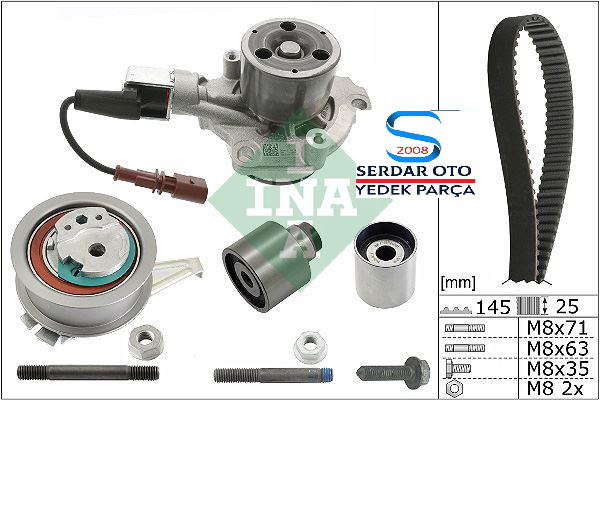 TRİGER KAYIŞ SETİ +DEVİRDAİM 145 DİŞ  CRAFTER-T6 T7 CXEB-CXEC-CXFA-CXHA-DAVA-DAWA-DAUA-DAUB 2,0 TDI 15- İNA 530069930 04L198119J 04L121011H