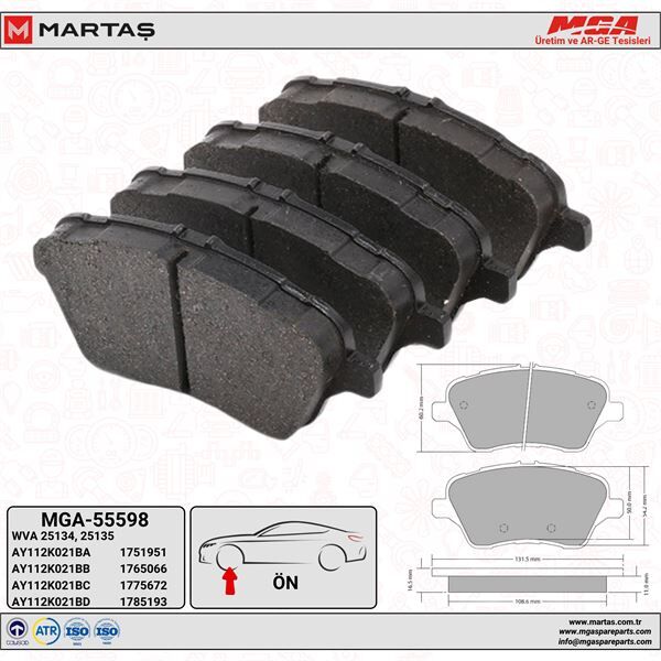 COURİER ÖN FREN BALATA TAKIMI COURİER 14-23 ARASI BMAX MGA 55598