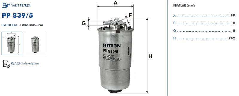 POLO-CORDOBA-FABİA İBİZA AMF 1,4 TDİ 02-09 ARASI FİLTRON PP 839/5 6Q0127401B 6Q0127401