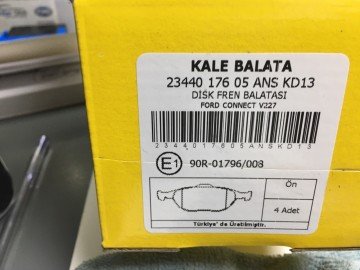 Ford Connect Ön Fren Balata Takımı 02-13 Arası KALE 2T142K021 344017605 (Kargo Ücretsiz)