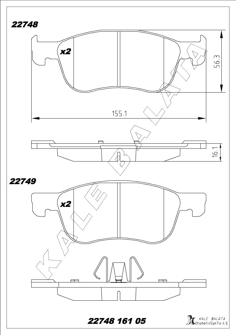 FORD YENİ COURİER ÖN FREN BALATA TAKIMI 24-SONRASI KALE B2274816105ANS