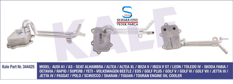 YAĞ SOĞUTUCUSU BORULU GOLF5-GOLF6-PASSAT-A3 CAXA-CAVA-BMY-BLG-BAG-BLF-BLP 1,4 TSİ-1,6 FSİ 04-13 KALE 344425 03C117021E 1-K