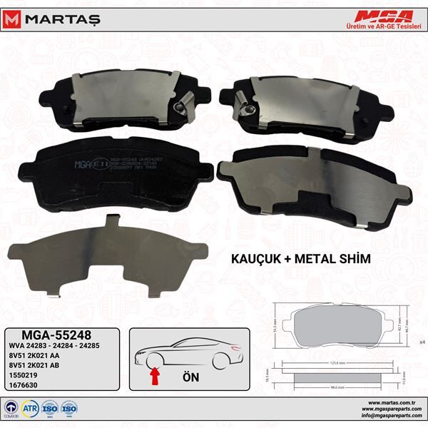 FORD FİESTA ÖN FREN BALATA TAKIMI 09-17 ARASI MGA 55248 8V512K021AA
