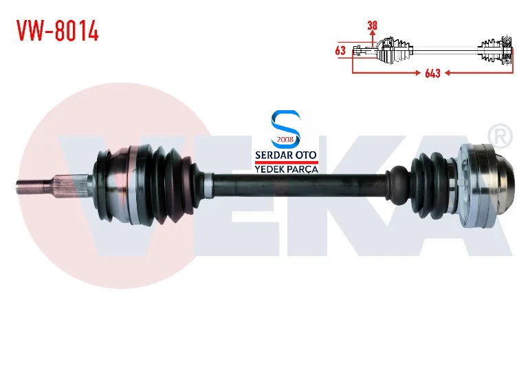 KOMPLE AKS SOL ÖN UZUNLUK 645mm VOLKSWAGEN TRANSPORTER T5 T6  (7HA,7HH,7EA,7EH) 1.9 TDİ, 2.0 TDİ 2003-2011 7E0407271H FX N T VW8014  D1-G10