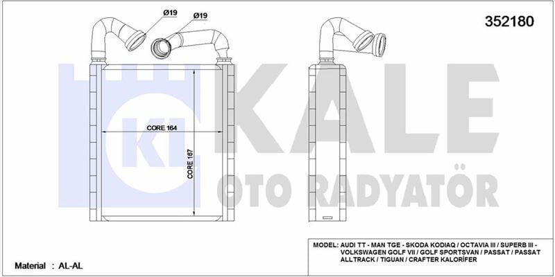 KALORİFER RADYATÖRÜ GOLF7 OCTAVİA SUPERB DENSO TİPİ KALE 352180 5Q0819031A