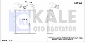 KALORİFER RADYATÖRÜ GOLF7 OCTAVİA SUPERB Audi DENSO TİPİ KALE 352180 5Q0819031A 3-k-üst
